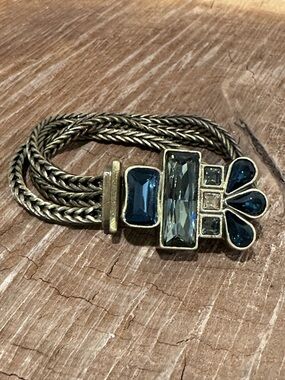 KR Jewelry- Gold-Tone Bracelet with Blue and Clear Gem Accents